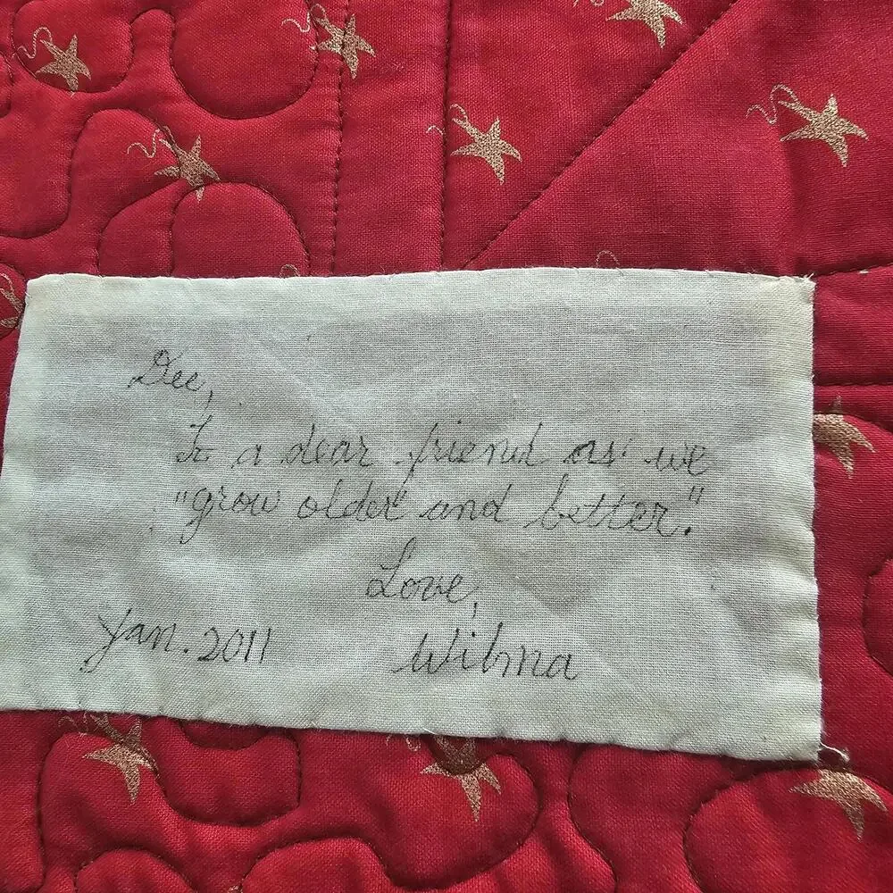 Red Hat Ladies Sofa Small Handmade Quilt